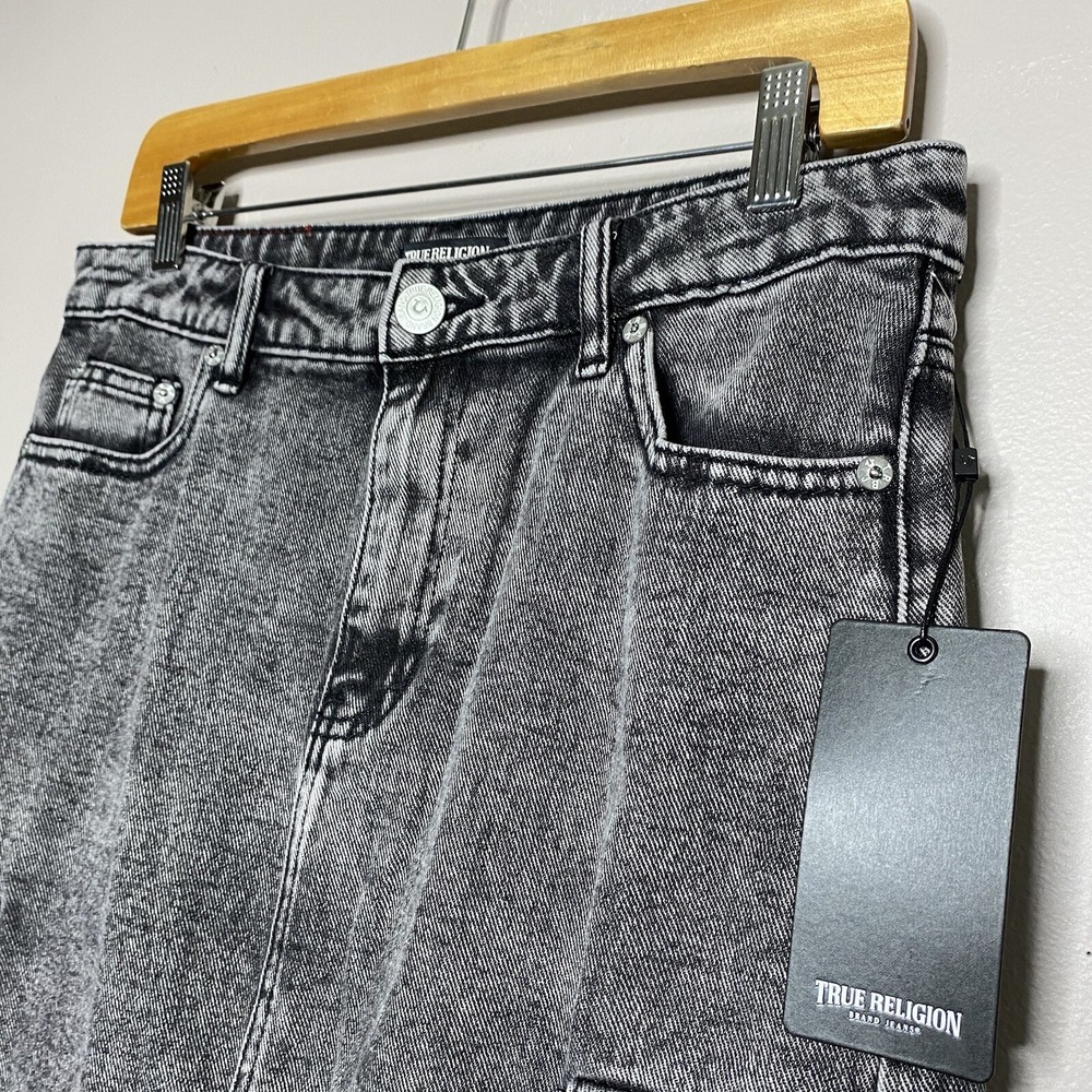 True Religion Vintage Style Charcoal Wash‎ Denim Cargo Midi Skirt Slit Front 27 - Picture 10 of 16
